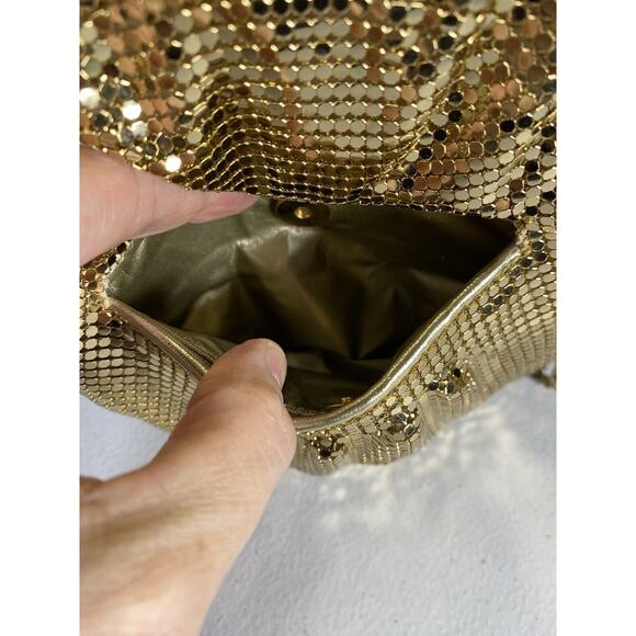 Paola Del Lungo Purse Small Shiny Metallic Gold Mesh Round Cocktail Wedding MINT - Picture 4 of 8